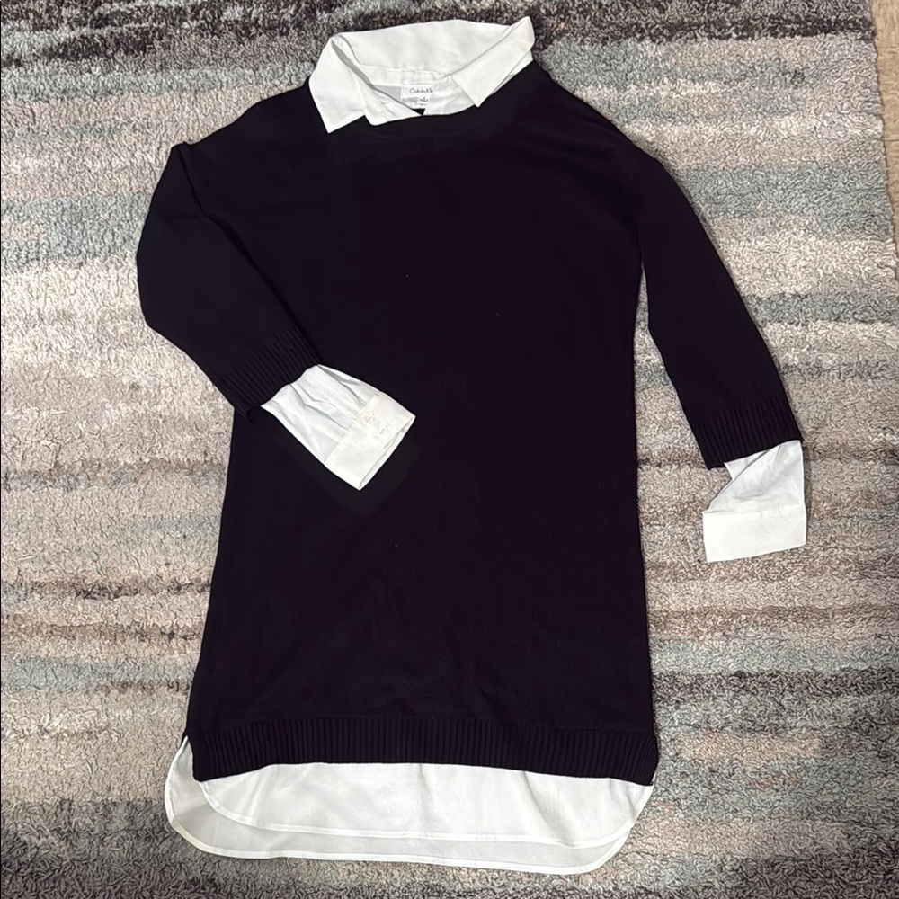 Calvin Klein Black and White Cowl Neck Sweater